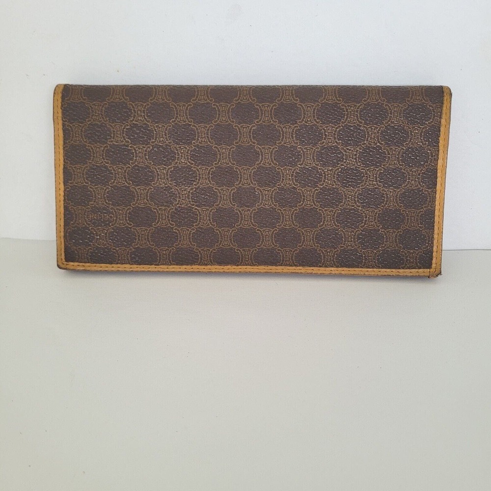 Celine Vintage Retro Large Envelope Leather Continental Wallet Macadam Brown Tan